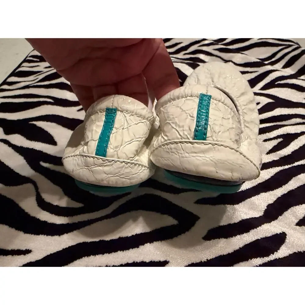 Tieks Diamond White Croc Ballet Flats Women’s Size 8 Teal Sole Leather